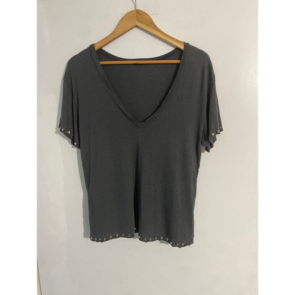 Monrow deep v t shirt women’s S gray studded supima cotton modal quiet luxury